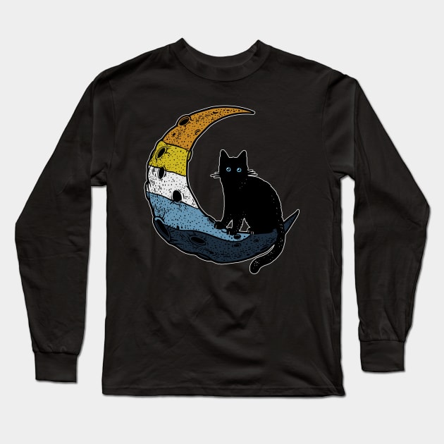 Aroace Moon Cat Long Sleeve T-Shirt by Psitta